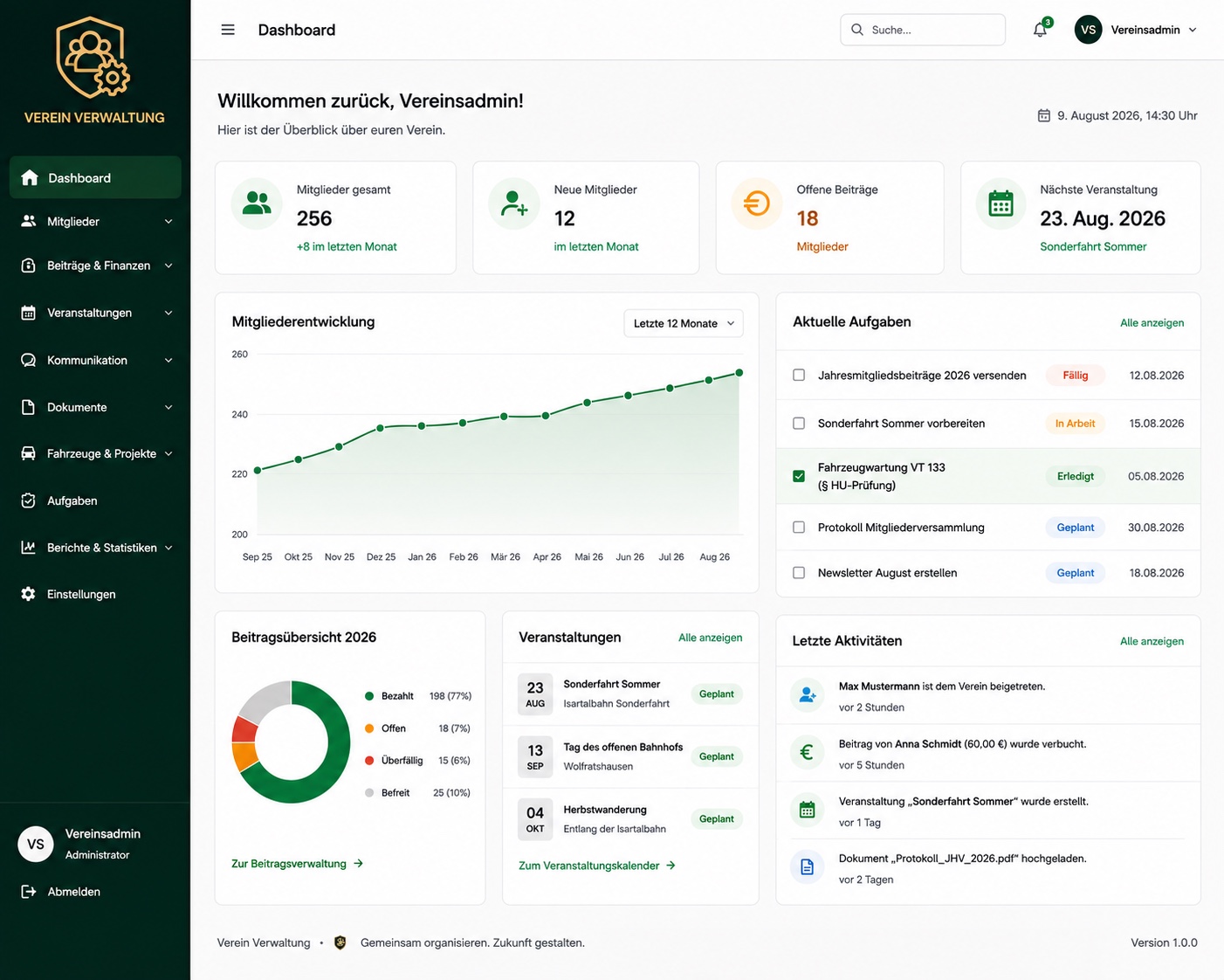 Vereinsverwaltung Dashboard